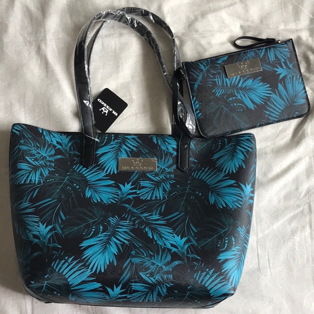NWOT Blue Tropical Print Tote Purse